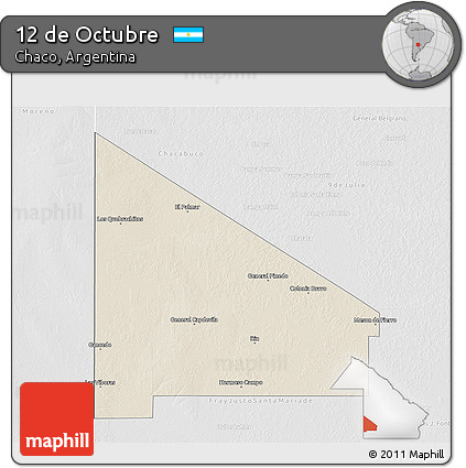Shaded Relief 3D Map of 12 De Octubre, lighten, desaturated