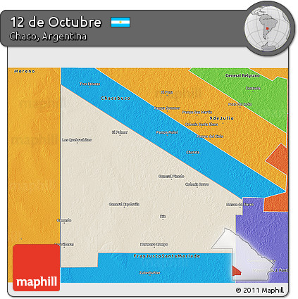 Shaded Relief 3D Map of 12 De Octubre, political outside