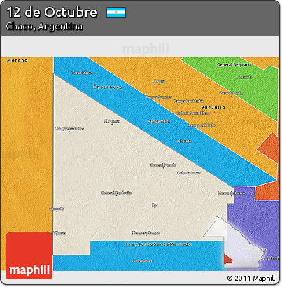 Shaded Relief 3D Map of 12 De Octubre, political outside