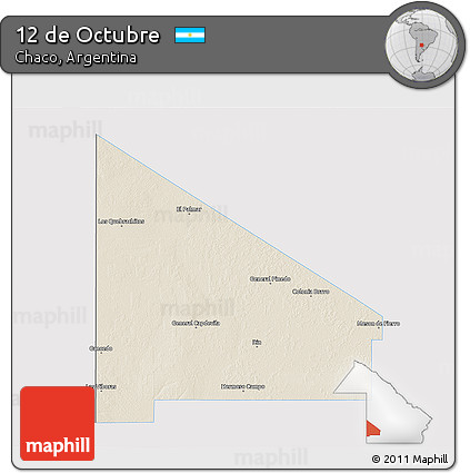 Shaded Relief 3D Map of 12 De Octubre, single color outside