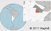 Gray Location Map of 12 de Octubre, highlighted country, highlighted parent region, hill shading