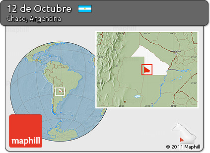 Savanna Style Location Map of 12 De Octubre, highlighted parent region, hill shading