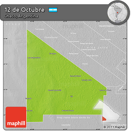 Physical Map of 12 De Octubre, lighten, desaturated