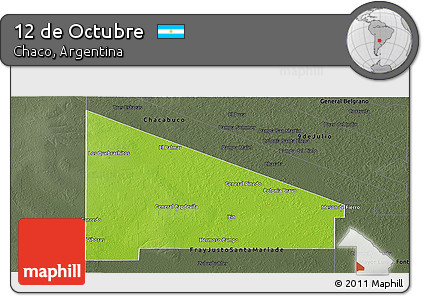 Physical Panoramic Map of 12 De Octubre, darken, semi-desaturated