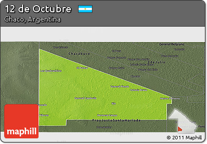 Physical Panoramic Map of 12 De Octubre, darken, semi-desaturated