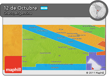 Physical Panoramic Map of 12 De Octubre, political outside
