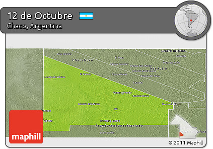 Physical Panoramic Map of 12 De Octubre, semi-desaturated