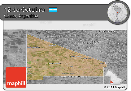 Satellite Panoramic Map of 12 De Octubre, desaturated