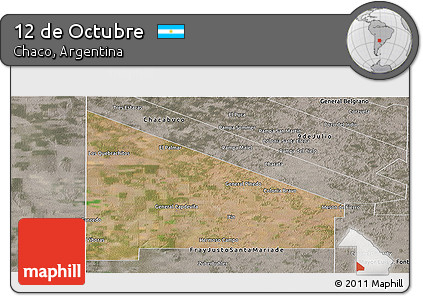 Satellite Panoramic Map of 12 De Octubre, semi-desaturated