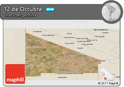 Satellite Panoramic Map of 12 De Octubre, shaded relief outside