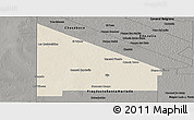 Shaded Relief Panoramic Map of 12 de Octubre, darken, semi-desaturated
