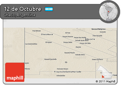 Shaded Relief Panoramic Map of 12 De Octubre