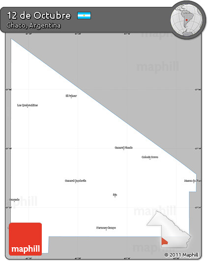 Gray Simple Map of 12 De Octubre, single color outside