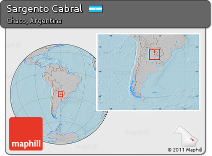 Gray Location Map of Sargento Cabral, within the entire country, hill shading