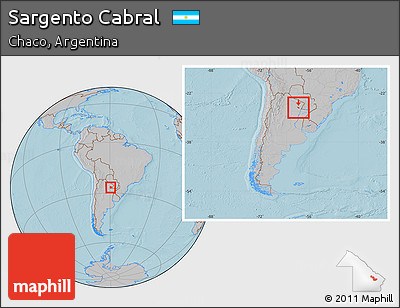 Gray Location Map of Sargento Cabral, within the entire country, hill shading