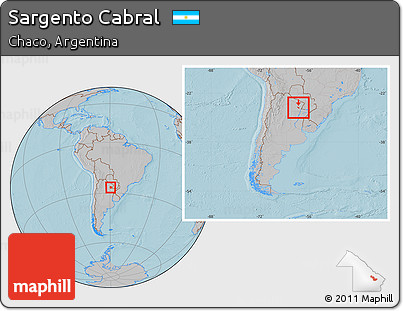 Gray Location Map of Sargento Cabral, within the entire country, hill shading