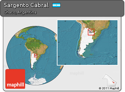 Satellite Location Map of Sargento Cabral, highlighted country, highlighted parent region, within the entire country