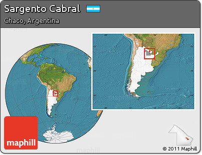 Satellite Location Map of Sargento Cabral, highlighted country, highlighted parent region, within the entire country