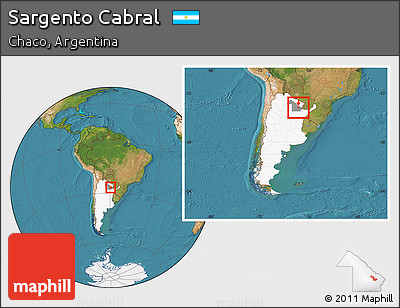 Satellite Location Map of Sargento Cabral, highlighted country, highlighted parent region, within the entire country