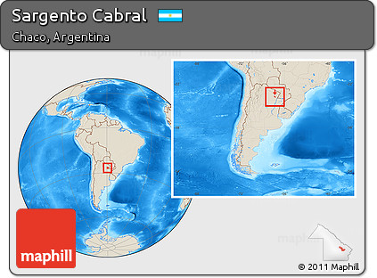Shaded Relief Location Map of Sargento Cabral, within the entire country