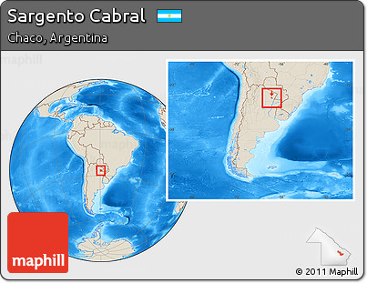 Shaded Relief Location Map of Sargento Cabral, within the entire country