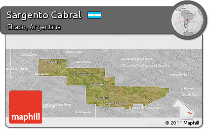 Satellite Panoramic Map of Sargento Cabral, lighten, desaturated