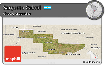 Satellite Panoramic Map of Sargento Cabral, shaded relief outside