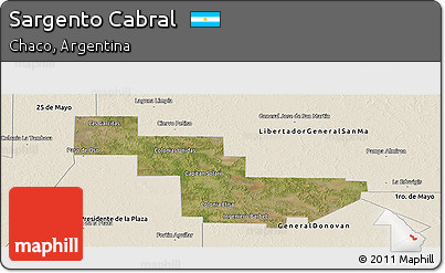 Satellite Panoramic Map of Sargento Cabral, shaded relief outside