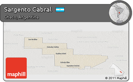 Shaded Relief Panoramic Map of Sargento Cabral, lighten, semi-desaturated