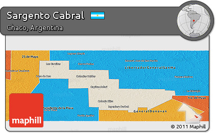 Shaded Relief Panoramic Map of Sargento Cabral, political outside