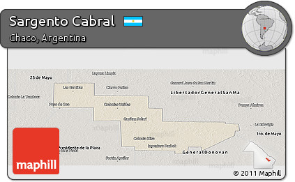Shaded Relief Panoramic Map of Sargento Cabral, semi-desaturated