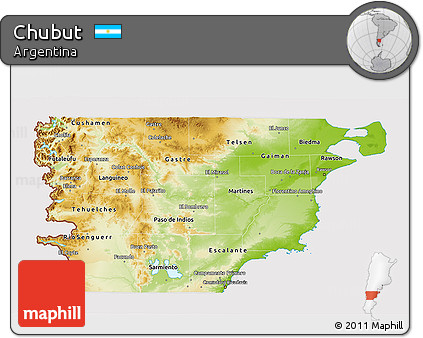 Physical 3D Map of Chubut, cropped outside