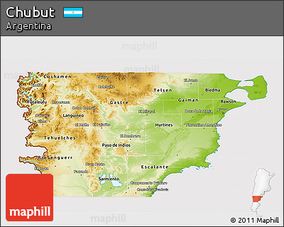 Physical 3D Map of Chubut, cropped outside