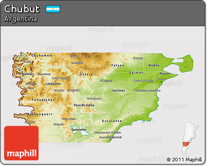 Physical 3D Map of Chubut, cropped outside