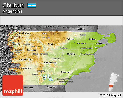 Physical 3D Map of Chubut, darken, desaturated