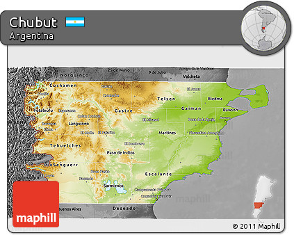 Physical 3D Map of Chubut, darken, desaturated