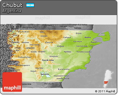 Physical 3D Map of Chubut, darken, desaturated