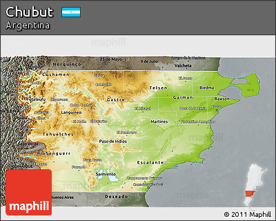 Physical 3D Map of Chubut, darken, semi-desaturated