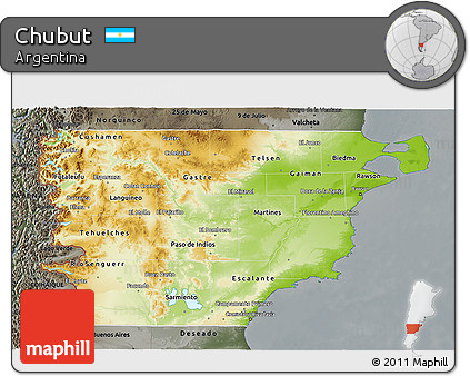 Physical 3D Map of Chubut, darken, semi-desaturated