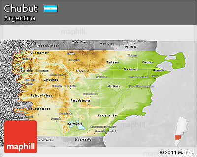 Physical 3D Map of Chubut, desaturated