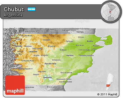 Physical 3D Map of Chubut, desaturated