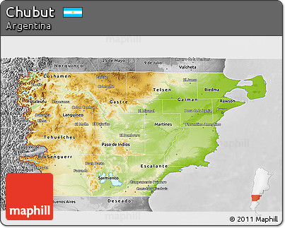 Physical 3D Map of Chubut, desaturated