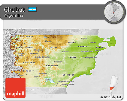 Physical 3D Map of Chubut, lighten, desaturated