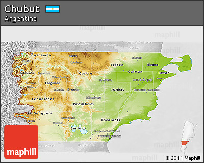 Physical 3D Map of Chubut, lighten, desaturated