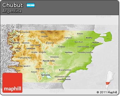 Physical 3D Map of Chubut, lighten, desaturated