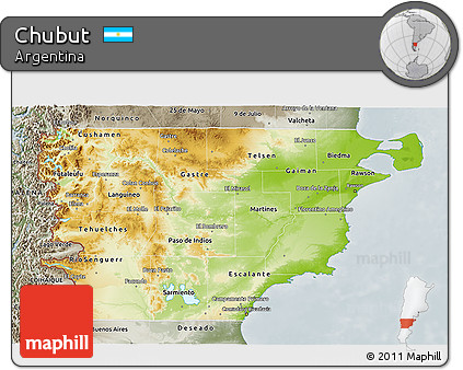Physical 3D Map of Chubut, semi-desaturated