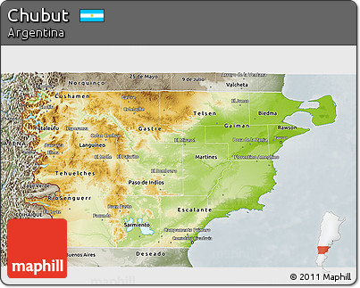 Physical 3D Map of Chubut, semi-desaturated