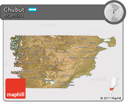 Satellite 3D Map of Chubut, cropped outside