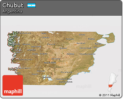 Satellite 3D Map of Chubut, cropped outside