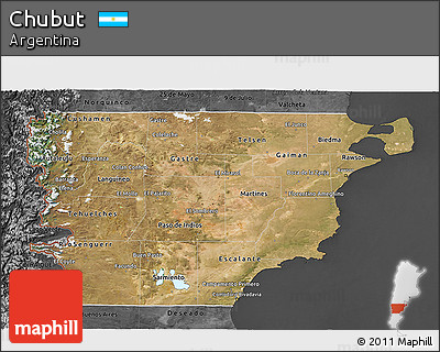 Satellite 3D Map of Chubut, darken, desaturated